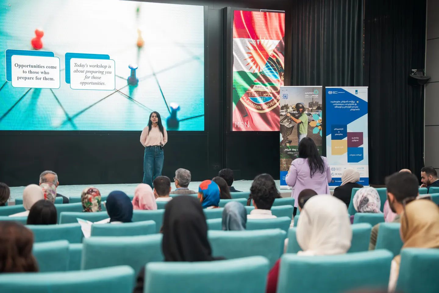 women presenting to participants 