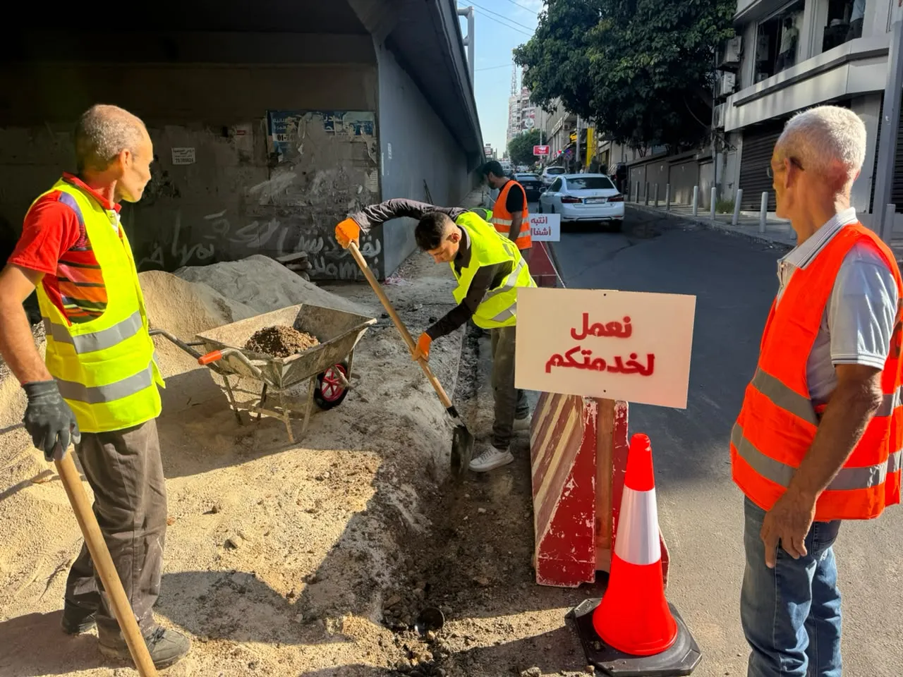 Workers carry out rehabilitation works in Salim Sleim, Beirut