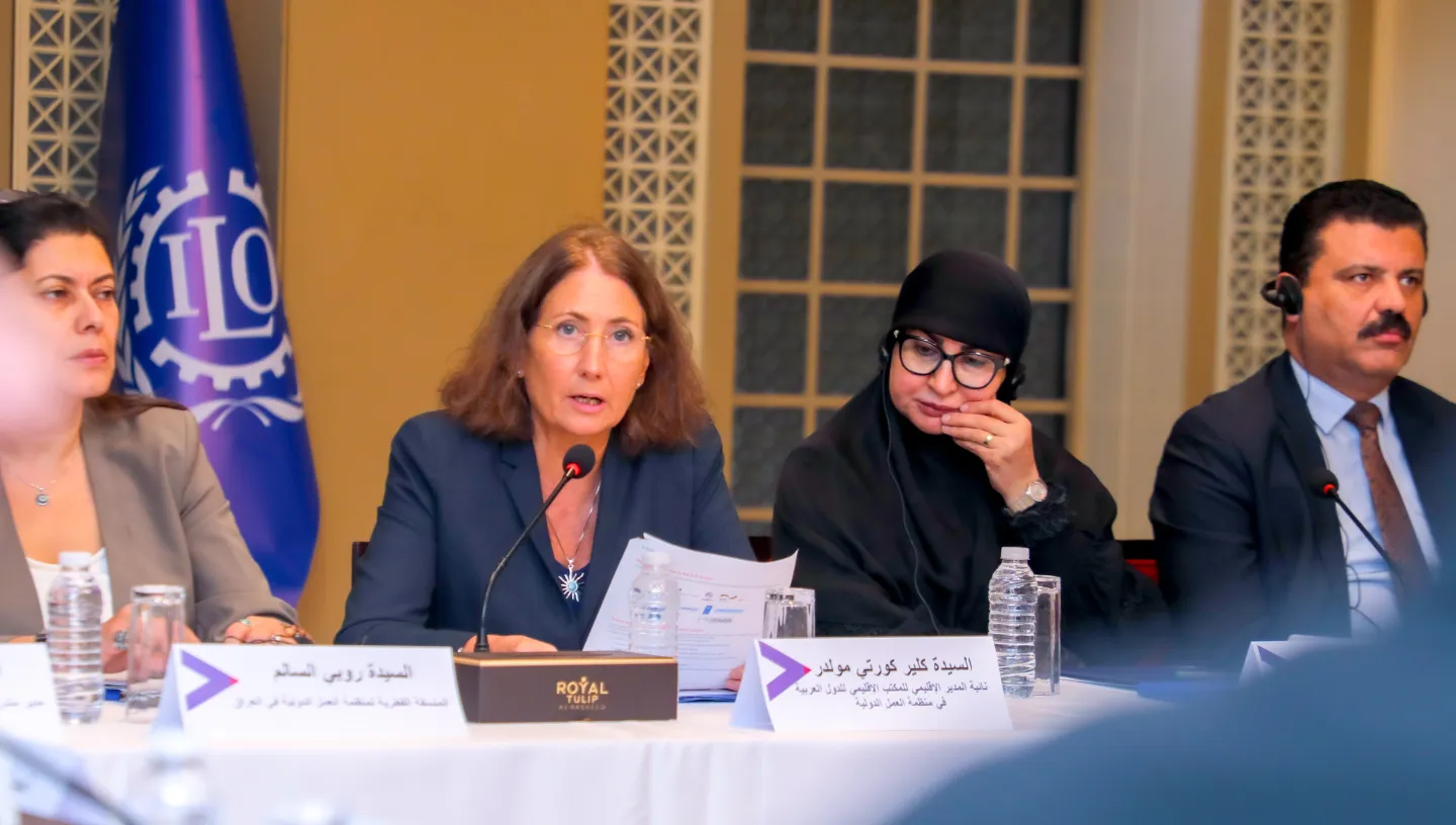 Claire Courteille-Mulder, ILO Deputy Regional Director for Arab States during her remarks in Baghdad, Iraq. 2/9/2026