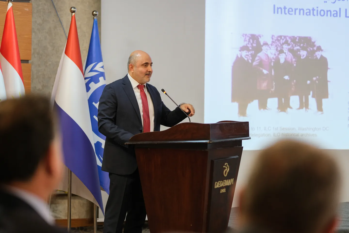 Bashar Al-Samarneh, ILO PROSPECTS Project Manager in Iraq, speaking at the launch of the EIIP Guidelines.