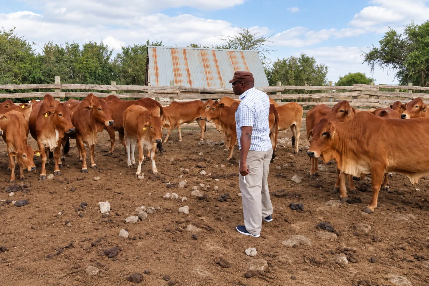 Erick Ahenda undertaking routine livestock inspection at one of the farms in Kajiado town