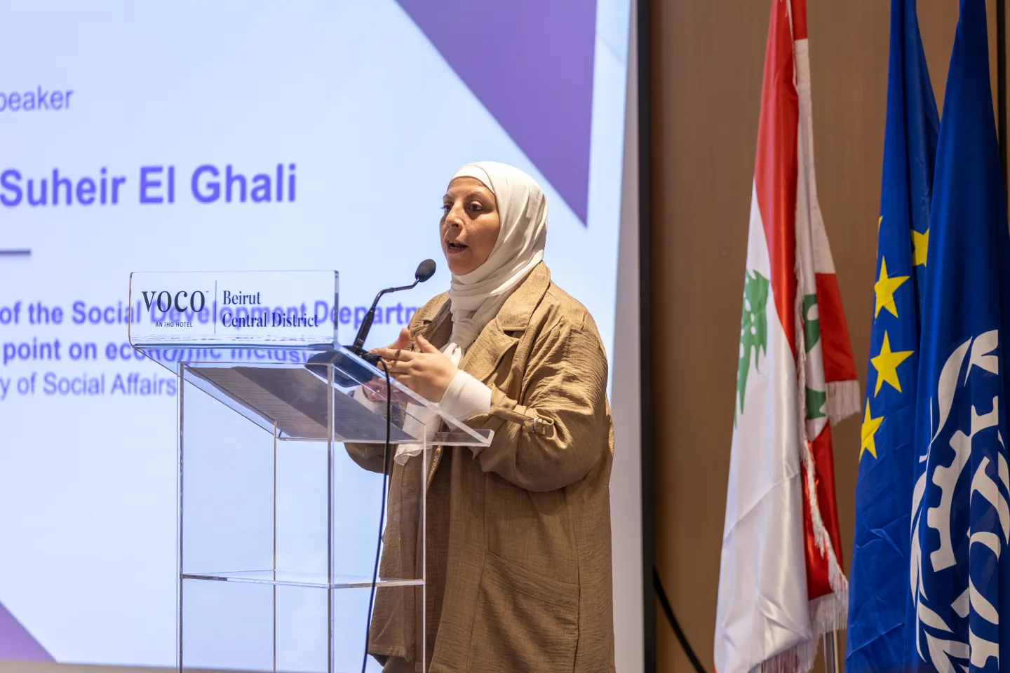 Dr. Suhair El Ghali, representing the Lebanese Ministry of Social Affairs, during her remarks. Beirut, Lebanon. 22 September 2026