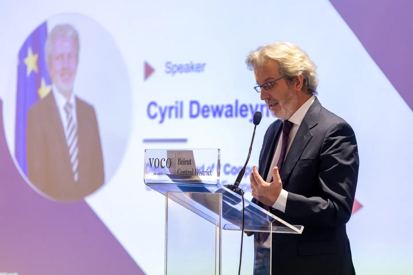 Cyril Dewaleyne, Deputy Head of Cooperation, EU Delegation Lebanon during his remarks. Beirut, Lebanon 22 September 2026