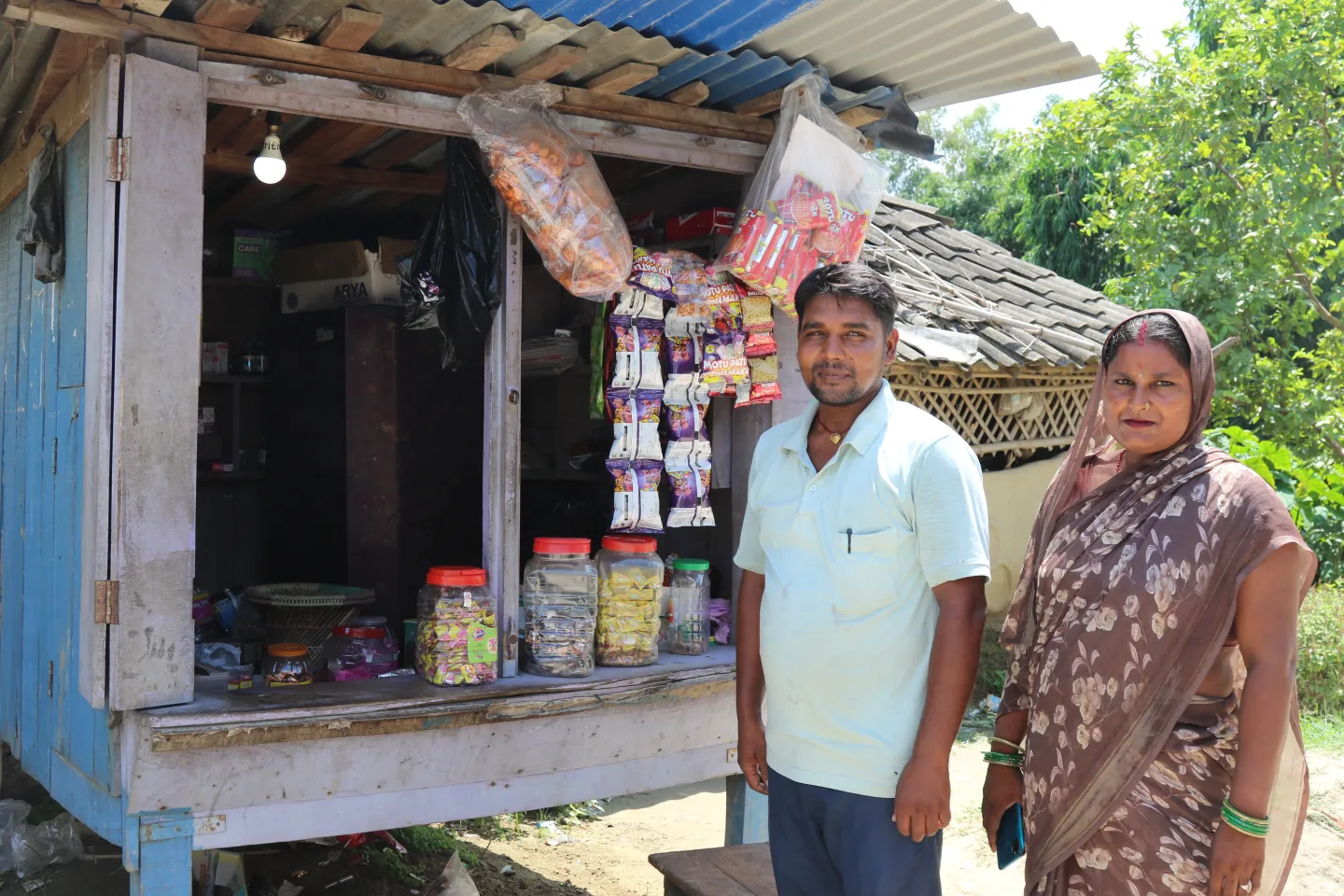 Jayamala at her husband Birendra Sahani's shop.