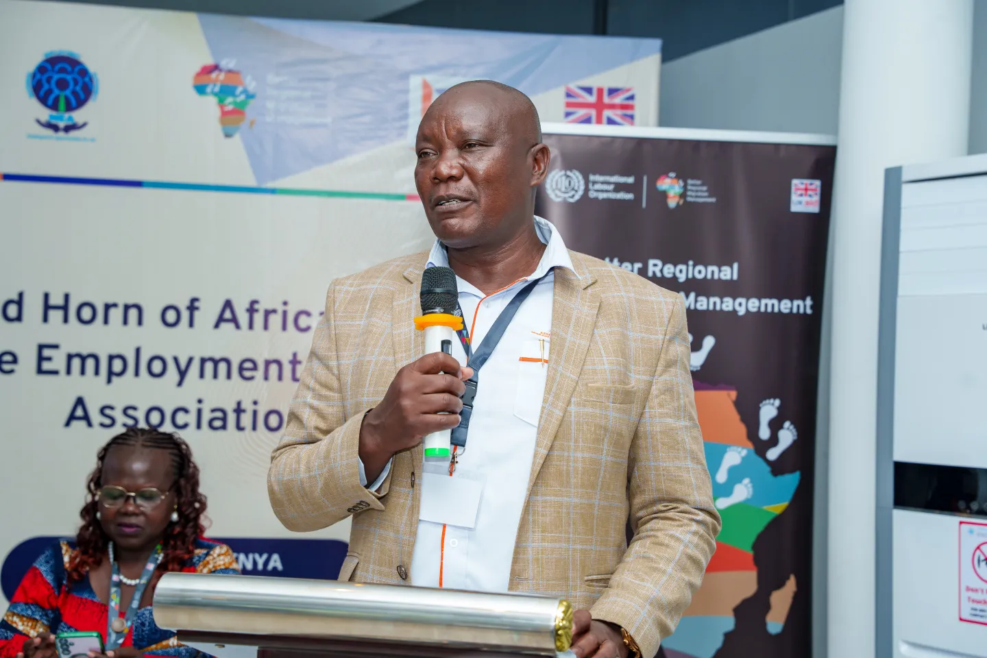 A participant speaking at the regional meeting of private employment agencies in Mombasa.