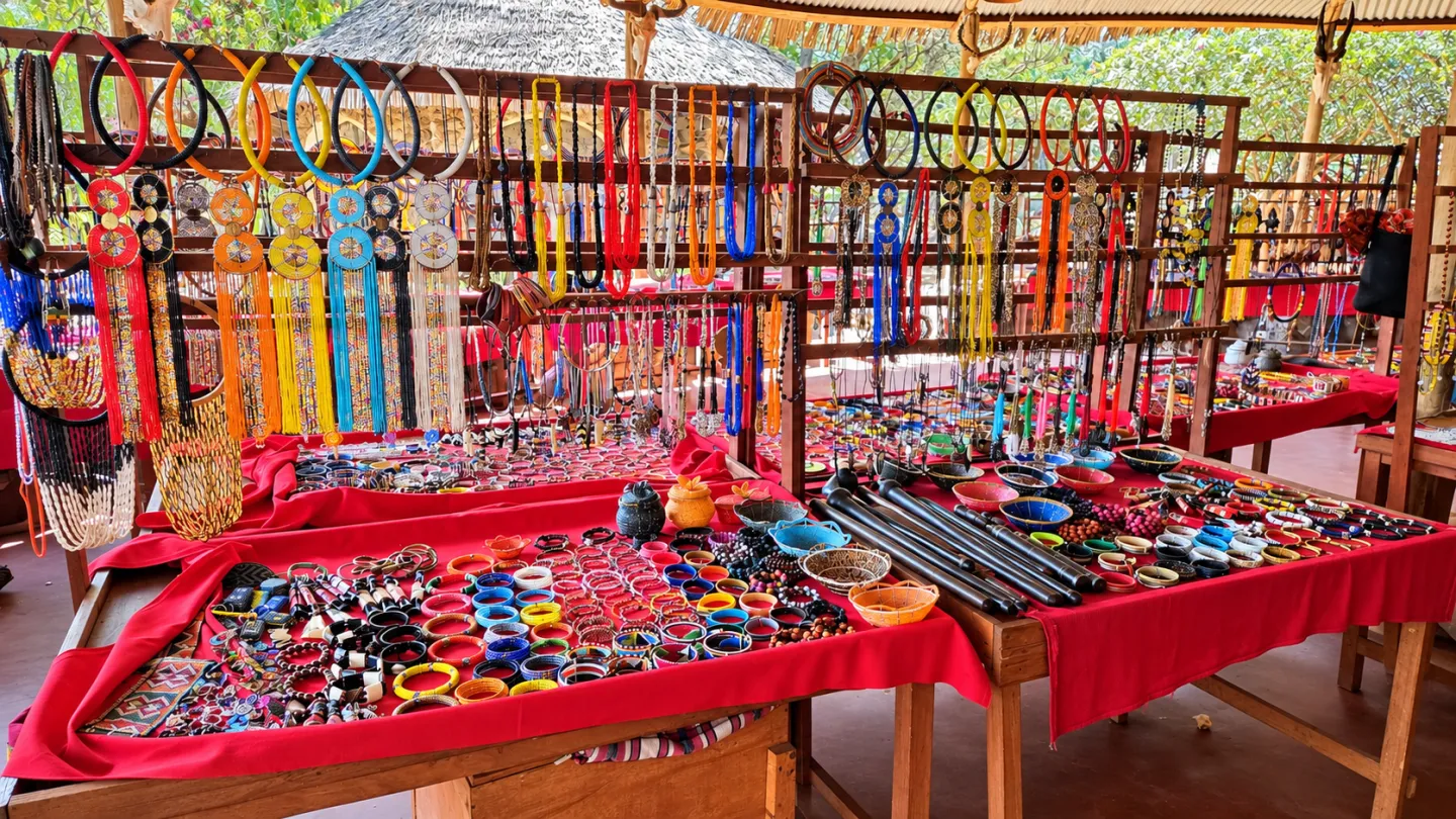 A photo of bead products on display at Nkidemi CBO, located inside Amboseli Sopa Lodge for tourists and visitors to buy in Kimana, Kajiado County.