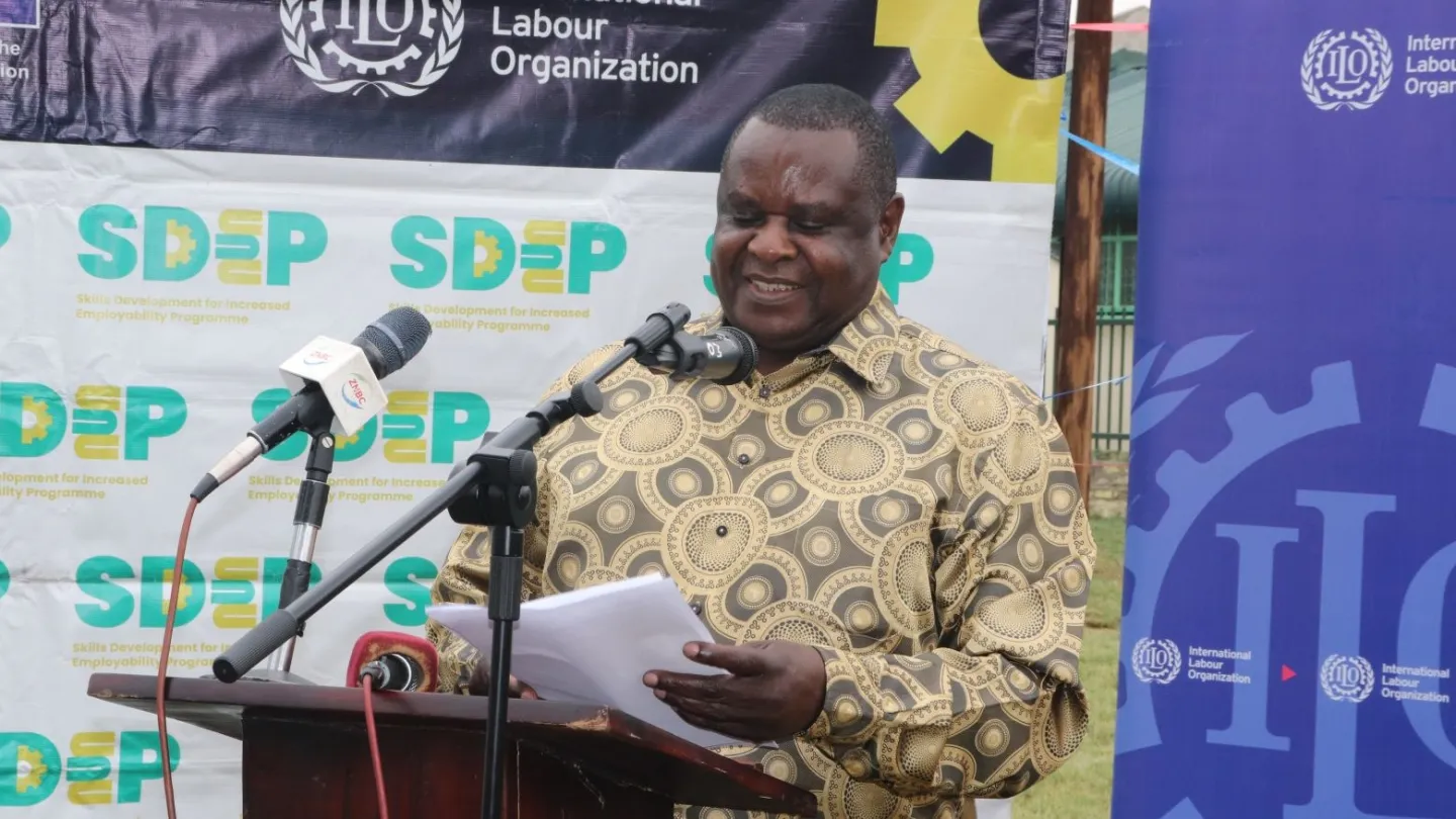 ILO Country Office Director for Zambia and Malawi Mr. Wellington Chibebe speaks at the event. 