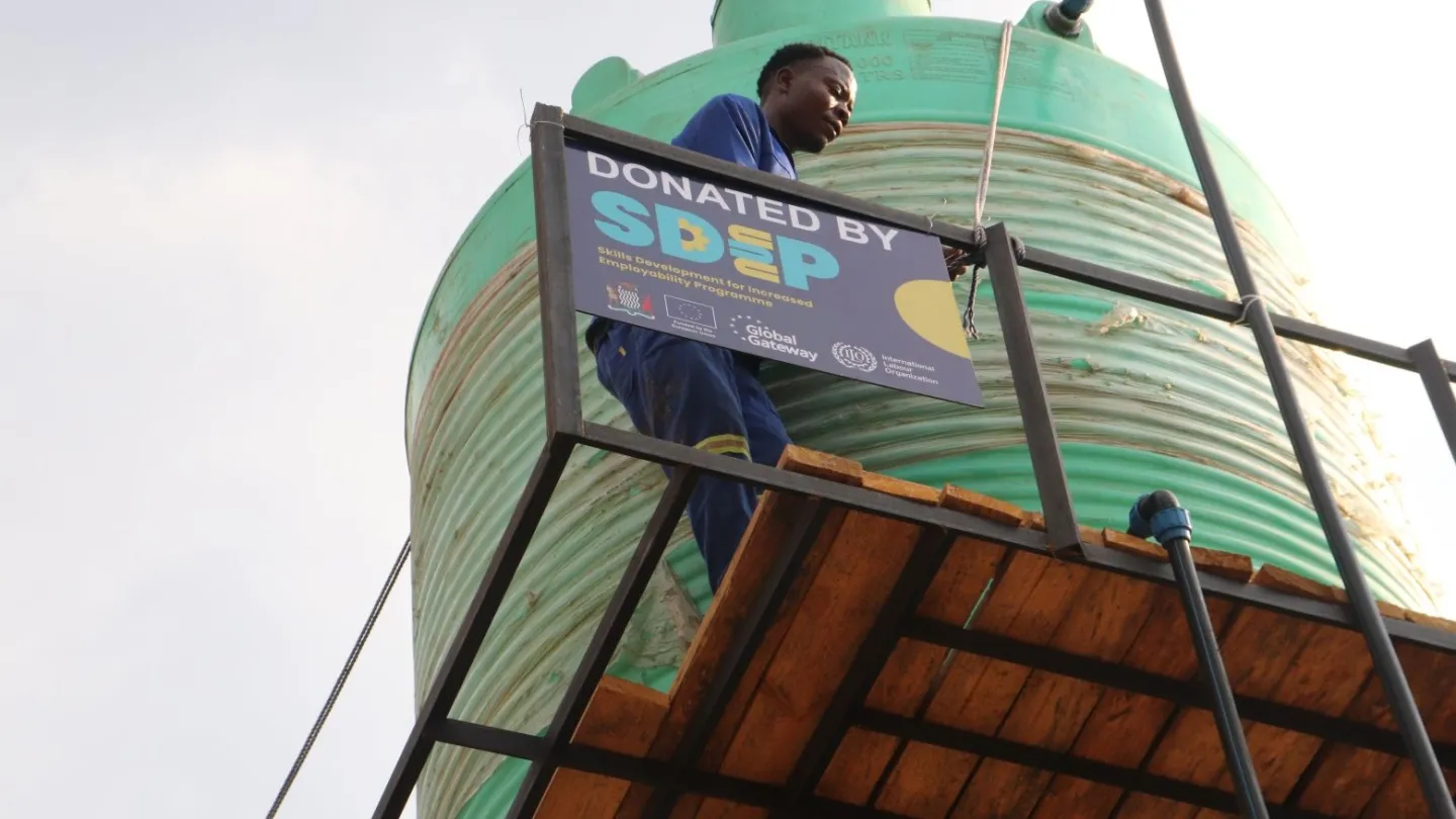 A 10,000-litre solar-powered water tank installed at Chipata Trades Training Institute will support practical skills training in irrigation and climate-smart agriculture.