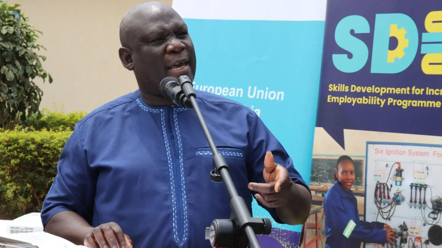 Zambia Congress of Trade Unions Secretary General Dr. Joy Beene  speaks at the event.