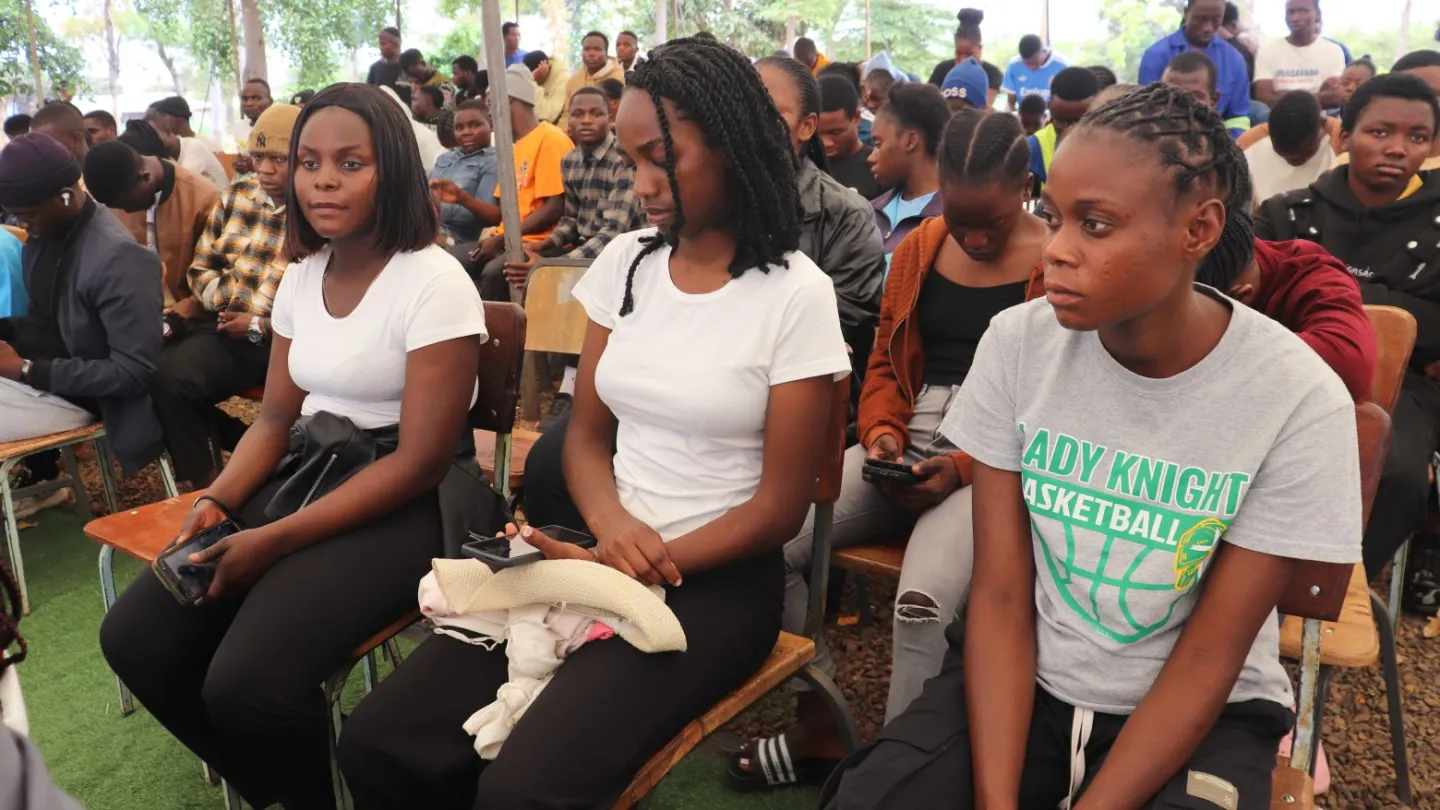 Students at Chipata Trades Training Institute witness the handover of a solar-powered irrigation system under the EU-funded, ILO-implemented SDEP programme.