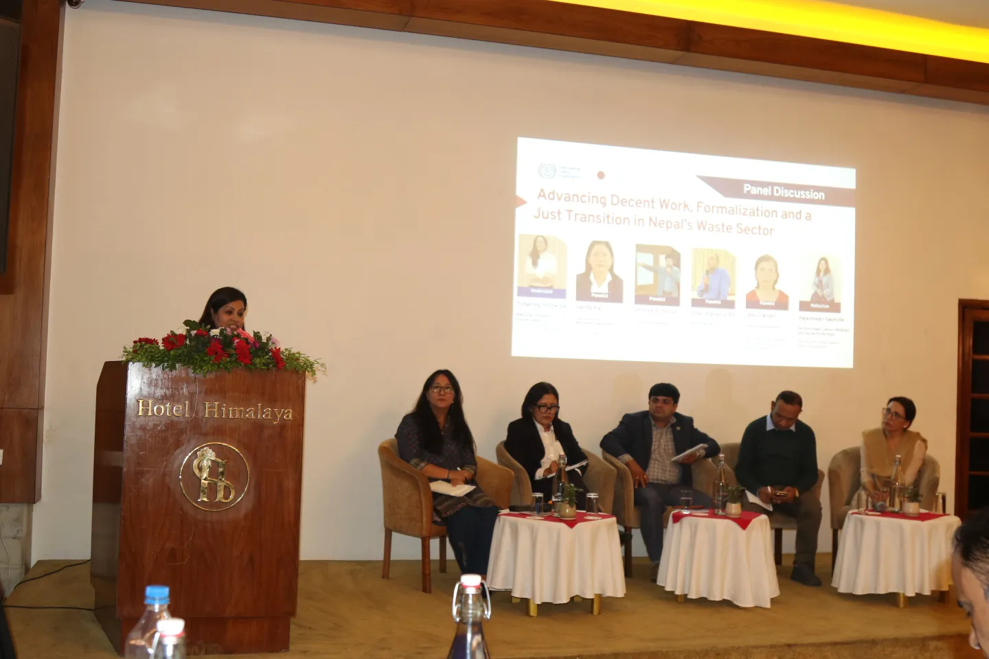 A panel discussion on advancing decent work, formalization and a just transition in Nepal's waste management sector.