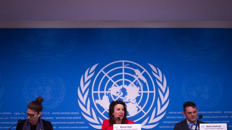 Manal Azzi, ILO Occupational Safety and and Health Senior Specialist, speaks ate the launch of the ILO report "Ensuring safety and health at work in a changing climate".