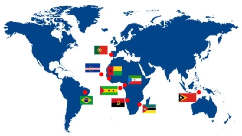Map showing the location and flags of the CPLP countries