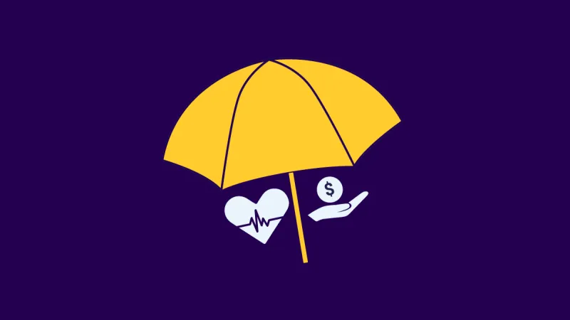 umbrella protecting a heart and dollar sign