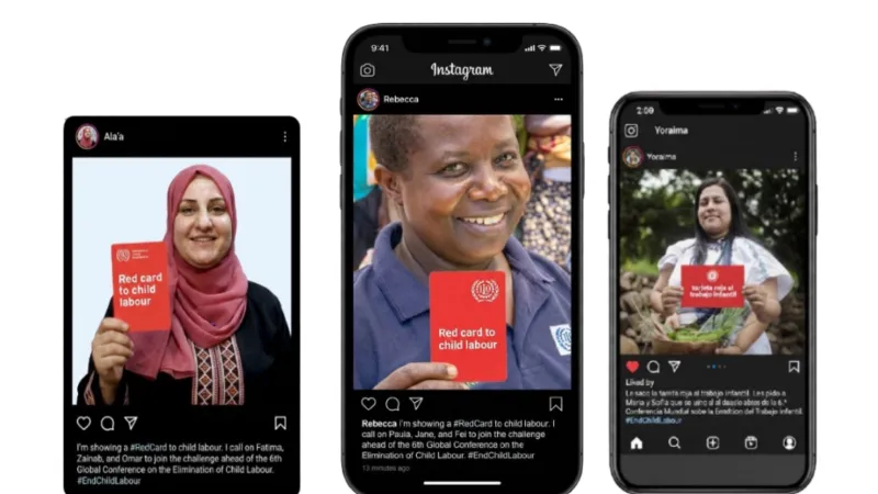 screenshots of social media posts with red cards to child labour