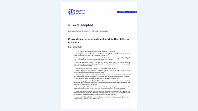 First page of Convention concerning decent work in the platform economy, 2026