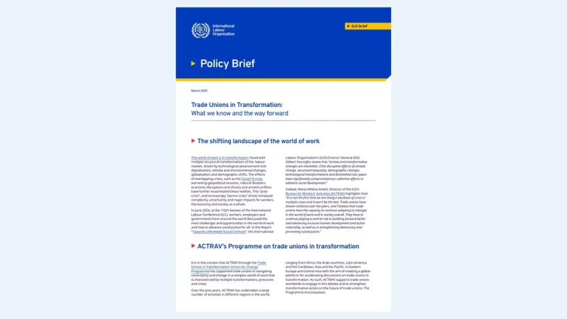 First page of Trade Unions in Transformation: What we know and the way forward.